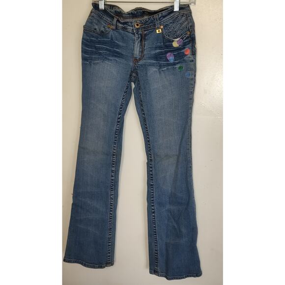 Aldmks Denim Jeans Women's Sz 28 Embroidered Circles Balloon Designs School - Picture 1 of 16